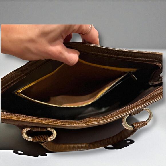 Supreme Vintage Patchwork Snakeskin Leather Handbag Brown Tan Top Handle Purse - Picture 5 of 12